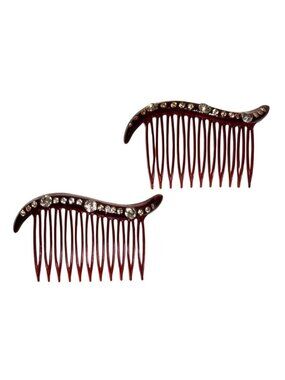 Vintage Hair Combs '40's Burgundy Swish Top Rhinestone Accents Hollywood Glam